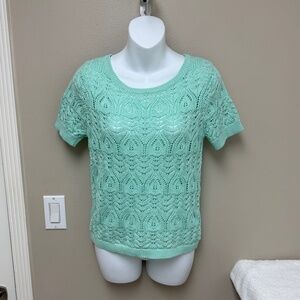NEW! By Anthropologie Crochet Stitched Sweater Tee Blue Green Size Small $98